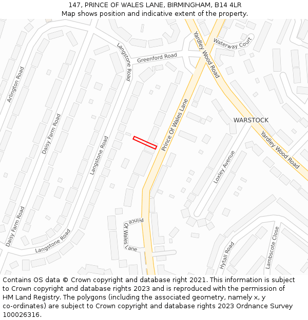 147, PRINCE OF WALES LANE, BIRMINGHAM, B14 4LR: Location map and indicative extent of plot