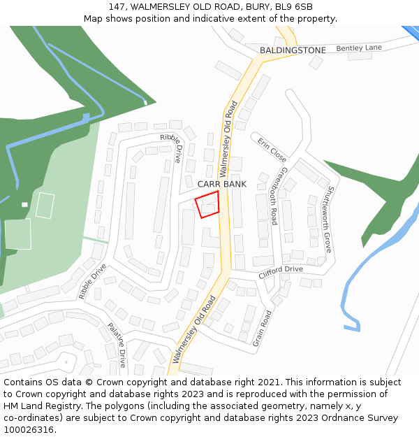 147, WALMERSLEY OLD ROAD, BURY, BL9 6SB: Location map and indicative extent of plot