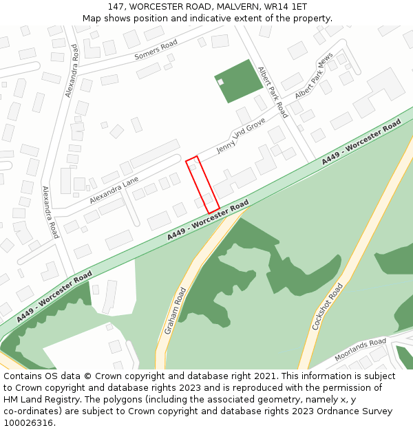 147, WORCESTER ROAD, MALVERN, WR14 1ET: Location map and indicative extent of plot