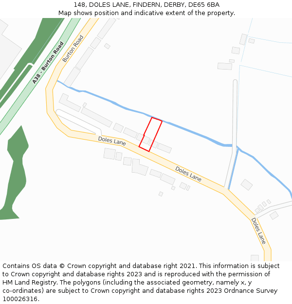 148, DOLES LANE, FINDERN, DERBY, DE65 6BA: Location map and indicative extent of plot
