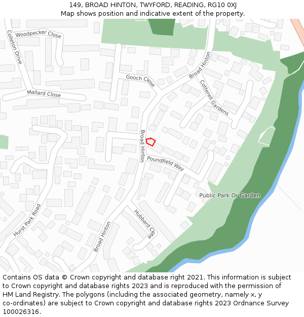 149, BROAD HINTON, TWYFORD, READING, RG10 0XJ: Location map and indicative extent of plot