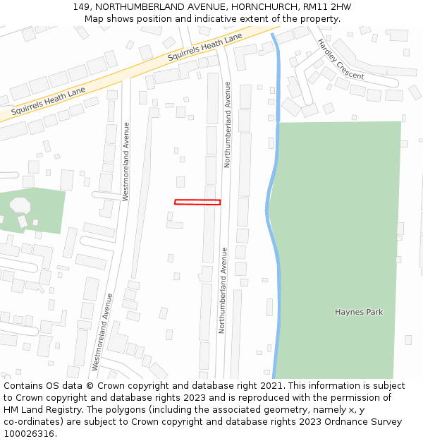 149, NORTHUMBERLAND AVENUE, HORNCHURCH, RM11 2HW: Location map and indicative extent of plot