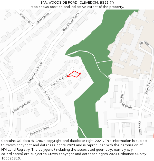 14A, WOODSIDE ROAD, CLEVEDON, BS21 7JY: Location map and indicative extent of plot