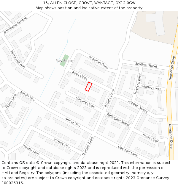 15, ALLEN CLOSE, GROVE, WANTAGE, OX12 0GW: Location map and indicative extent of plot