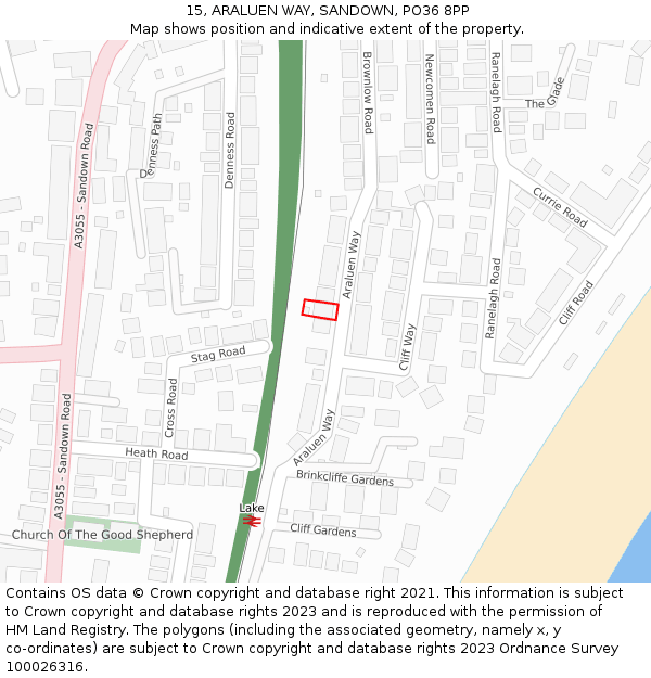 15, ARALUEN WAY, SANDOWN, PO36 8PP: Location map and indicative extent of plot