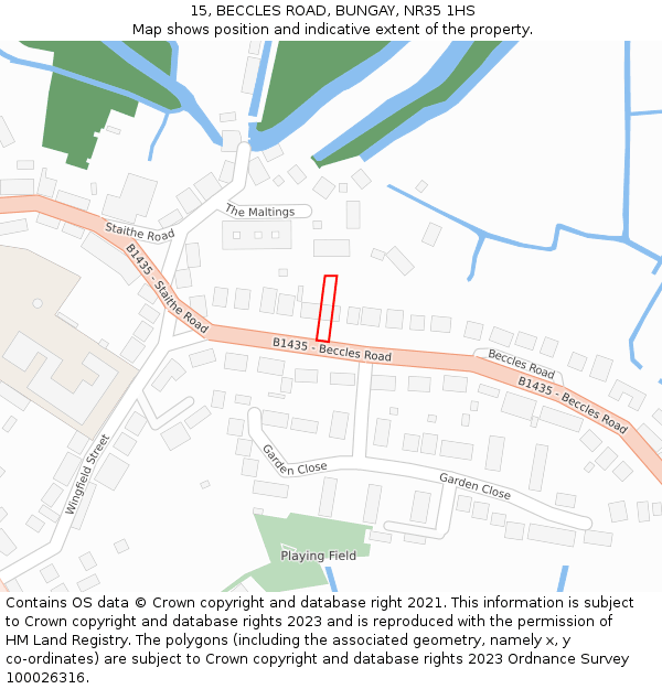 15, BECCLES ROAD, BUNGAY, NR35 1HS: Location map and indicative extent of plot