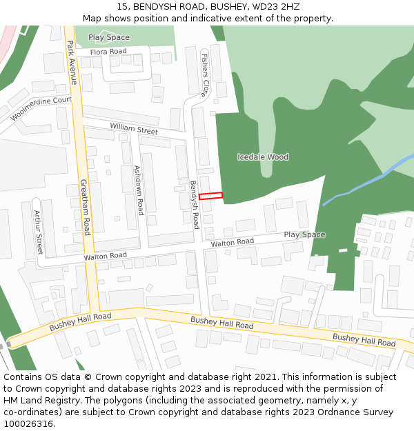 15, BENDYSH ROAD, BUSHEY, WD23 2HZ: Location map and indicative extent of plot