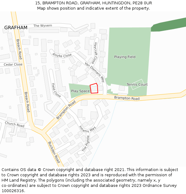15, BRAMPTON ROAD, GRAFHAM, HUNTINGDON, PE28 0UR: Location map and indicative extent of plot