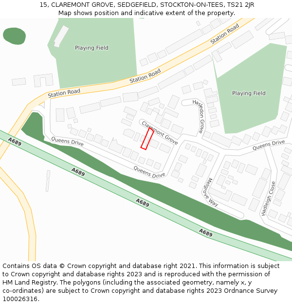 15, CLAREMONT GROVE, SEDGEFIELD, STOCKTON-ON-TEES, TS21 2JR: Location map and indicative extent of plot