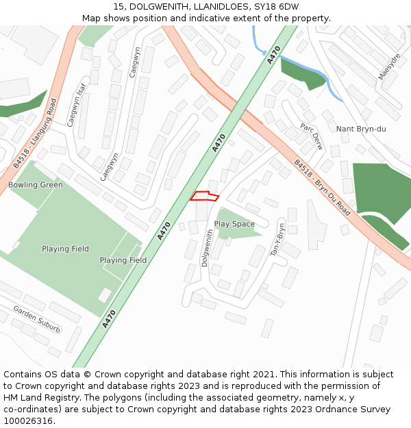 15, DOLGWENITH, LLANIDLOES, SY18 6DW: Location map and indicative extent of plot