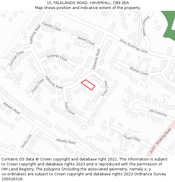 15, FALKLANDS ROAD, HAVERHILL, CB9 0EA: Location map and indicative extent of plot