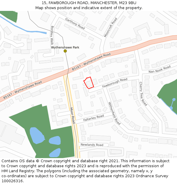 15, FAWBOROUGH ROAD, MANCHESTER, M23 9BU: Location map and indicative extent of plot