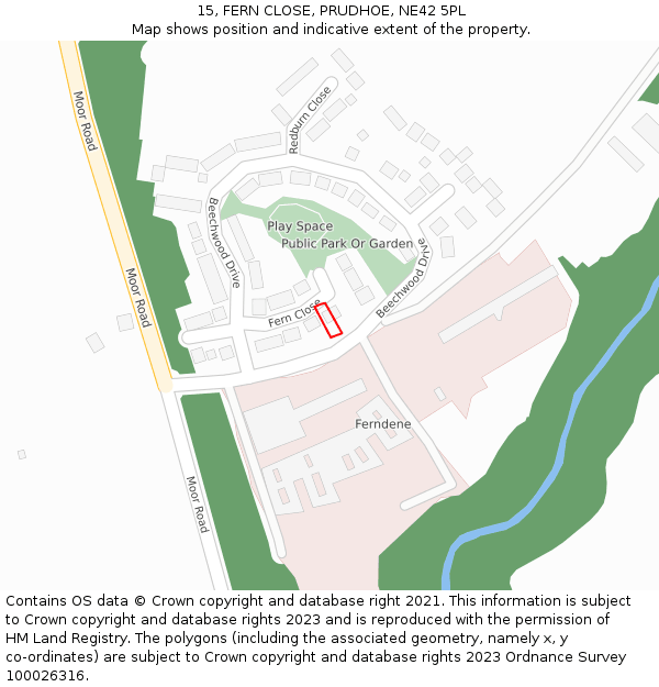 15, FERN CLOSE, PRUDHOE, NE42 5PL: Location map and indicative extent of plot