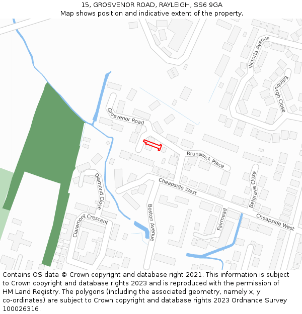 15, GROSVENOR ROAD, RAYLEIGH, SS6 9GA: Location map and indicative extent of plot