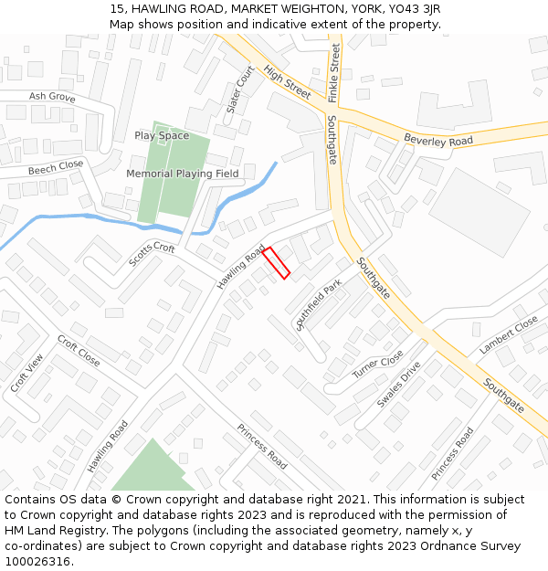 15, HAWLING ROAD, MARKET WEIGHTON, YORK, YO43 3JR: Location map and indicative extent of plot