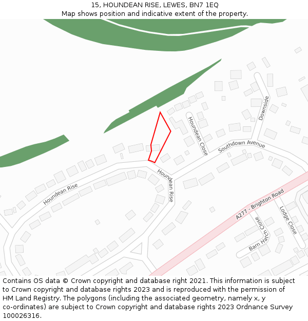 15, HOUNDEAN RISE, LEWES, BN7 1EQ: Location map and indicative extent of plot