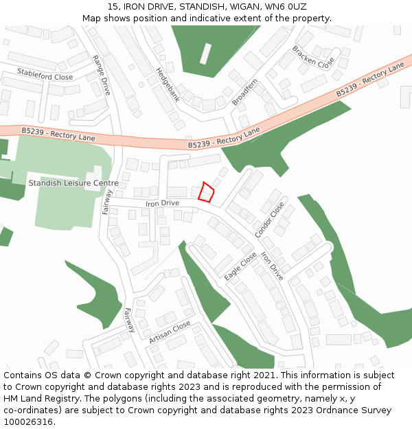 15, IRON DRIVE, STANDISH, WIGAN, WN6 0UZ: Location map and indicative extent of plot