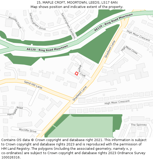 15, MAPLE CROFT, MOORTOWN, LEEDS, LS17 6AN: Location map and indicative extent of plot