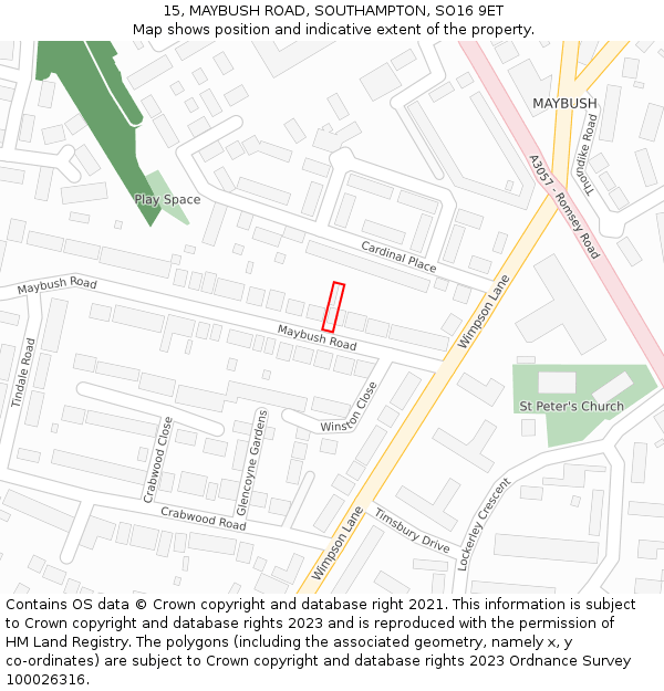 15, MAYBUSH ROAD, SOUTHAMPTON, SO16 9ET: Location map and indicative extent of plot