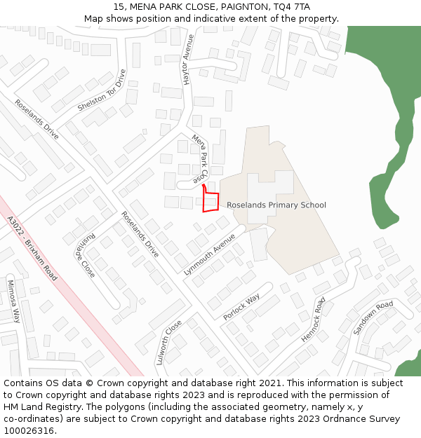 15, MENA PARK CLOSE, PAIGNTON, TQ4 7TA: Location map and indicative extent of plot