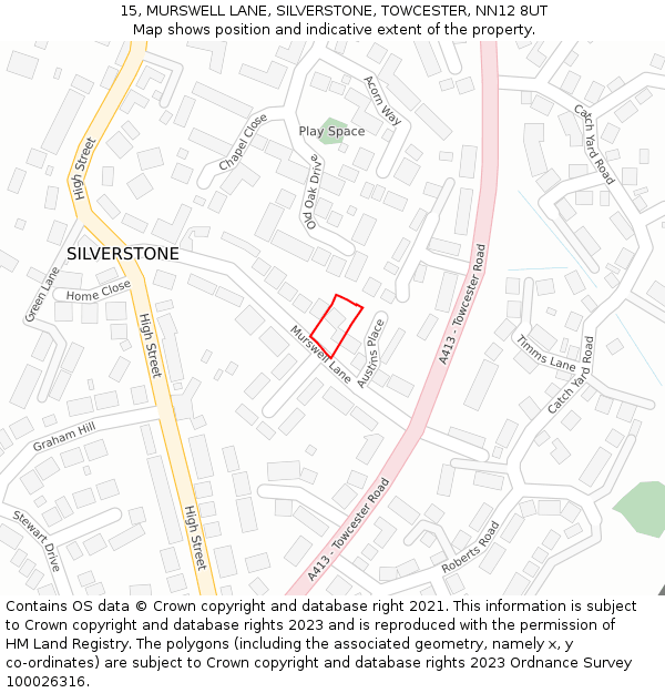 15, MURSWELL LANE, SILVERSTONE, TOWCESTER, NN12 8UT: Location map and indicative extent of plot