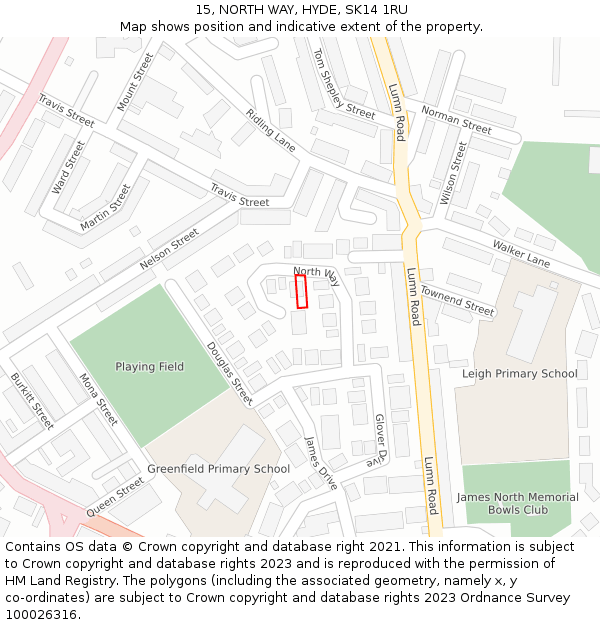15, NORTH WAY, HYDE, SK14 1RU: Location map and indicative extent of plot