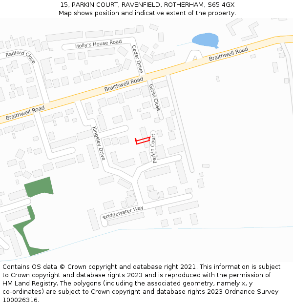 15, PARKIN COURT, RAVENFIELD, ROTHERHAM, S65 4GX: Location map and indicative extent of plot