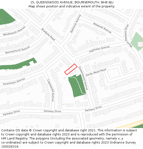15, QUEENSWOOD AVENUE, BOURNEMOUTH, BH8 9JU: Location map and indicative extent of plot