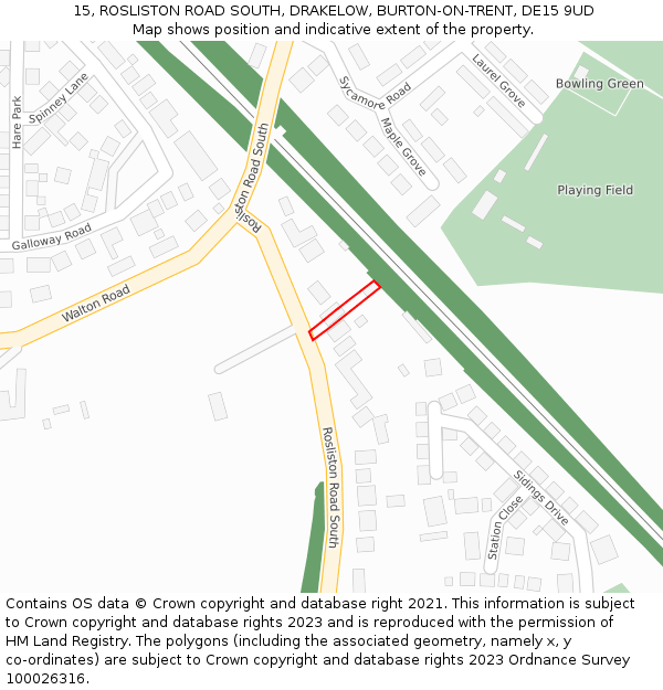 15, ROSLISTON ROAD SOUTH, DRAKELOW, BURTON-ON-TRENT, DE15 9UD: Location map and indicative extent of plot