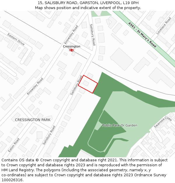 15, SALISBURY ROAD, GARSTON, LIVERPOOL, L19 0PH: Location map and indicative extent of plot