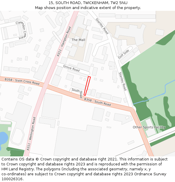 15, SOUTH ROAD, TWICKENHAM, TW2 5NU: Location map and indicative extent of plot
