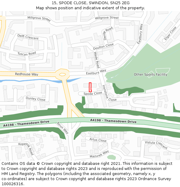 15, SPODE CLOSE, SWINDON, SN25 2EG: Location map and indicative extent of plot