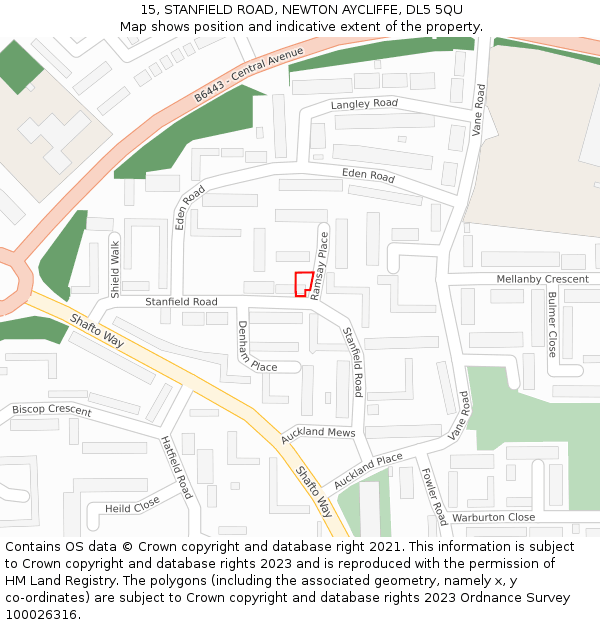 15, STANFIELD ROAD, NEWTON AYCLIFFE, DL5 5QU: Location map and indicative extent of plot