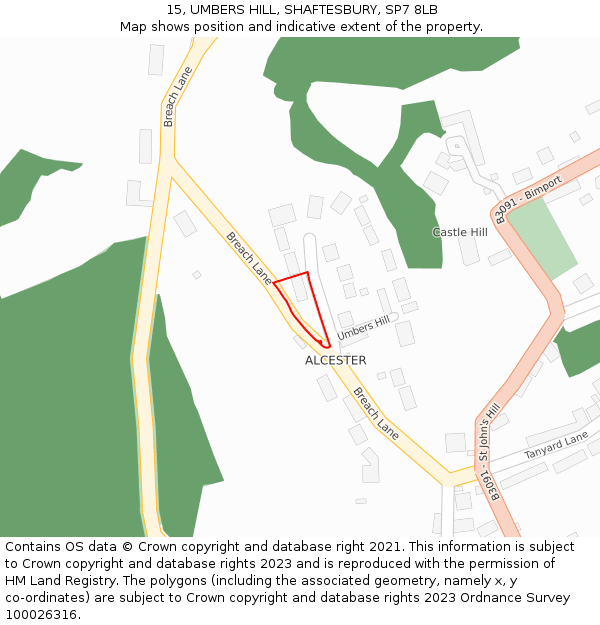 15, UMBERS HILL, SHAFTESBURY, SP7 8LB: Location map and indicative extent of plot