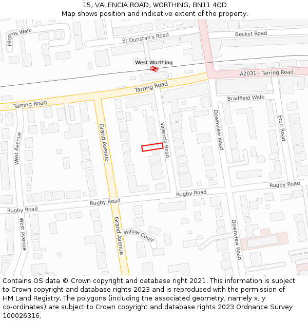 15, VALENCIA ROAD, WORTHING, BN11 4QD: Location map and indicative extent of plot
