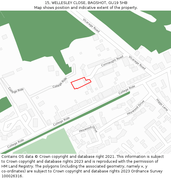 15, WELLESLEY CLOSE, BAGSHOT, GU19 5HB: Location map and indicative extent of plot