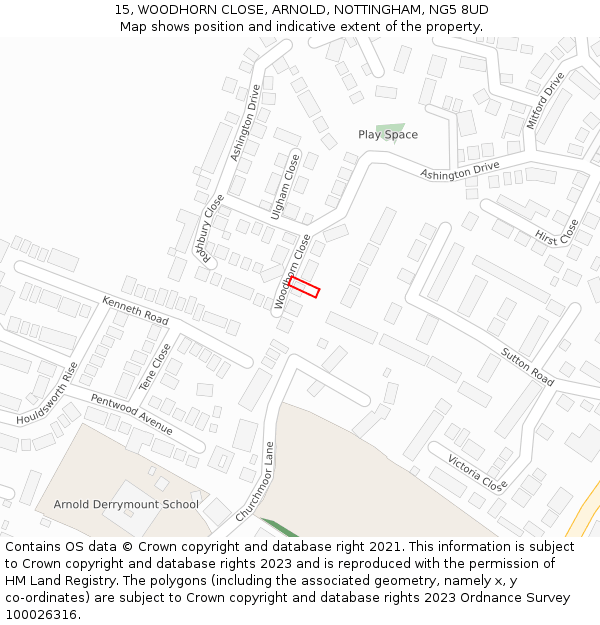 15, WOODHORN CLOSE, ARNOLD, NOTTINGHAM, NG5 8UD: Location map and indicative extent of plot
