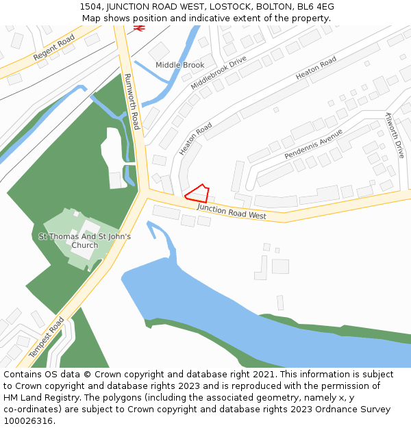 1504, JUNCTION ROAD WEST, LOSTOCK, BOLTON, BL6 4EG: Location map and indicative extent of plot