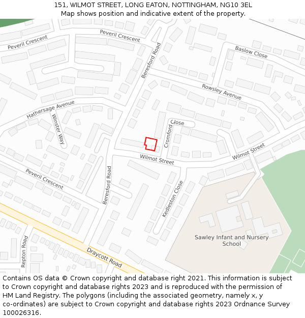 151, WILMOT STREET, LONG EATON, NOTTINGHAM, NG10 3EL: Location map and indicative extent of plot