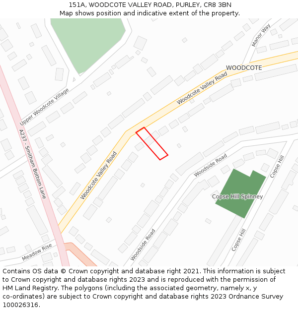 151A, WOODCOTE VALLEY ROAD, PURLEY, CR8 3BN: Location map and indicative extent of plot