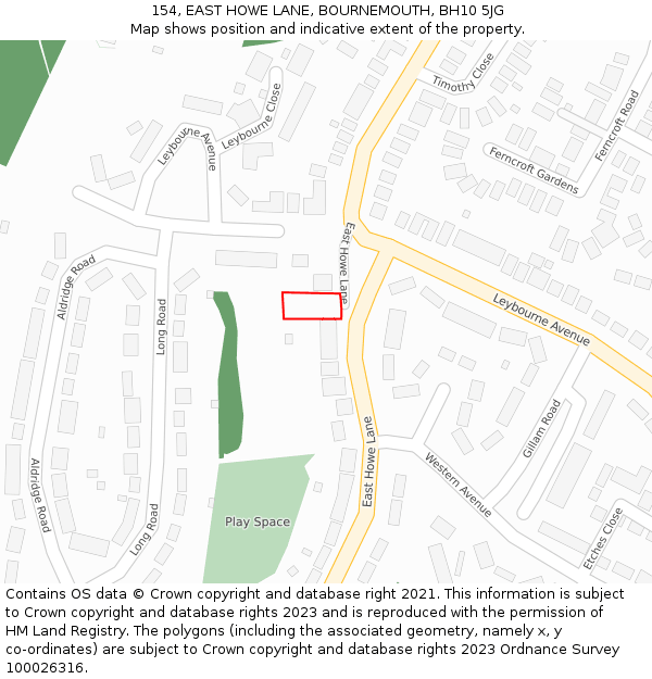154, EAST HOWE LANE, BOURNEMOUTH, BH10 5JG: Location map and indicative extent of plot