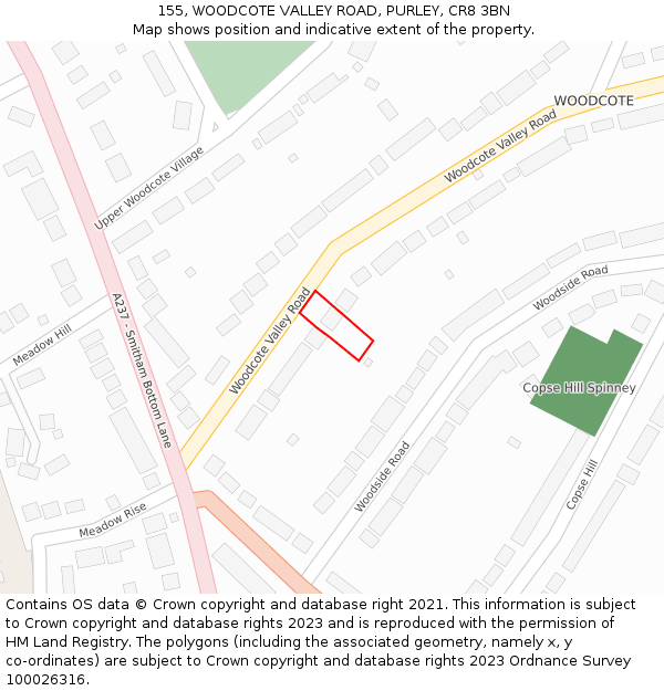 155, WOODCOTE VALLEY ROAD, PURLEY, CR8 3BN: Location map and indicative extent of plot