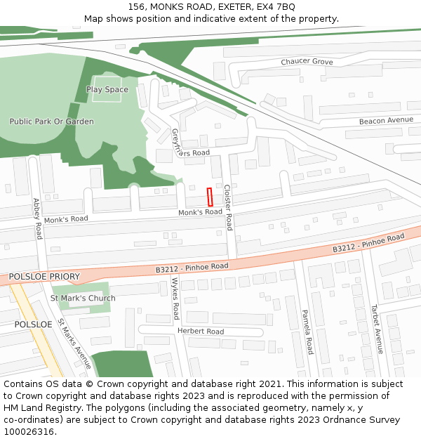 156, MONKS ROAD, EXETER, EX4 7BQ: Location map and indicative extent of plot