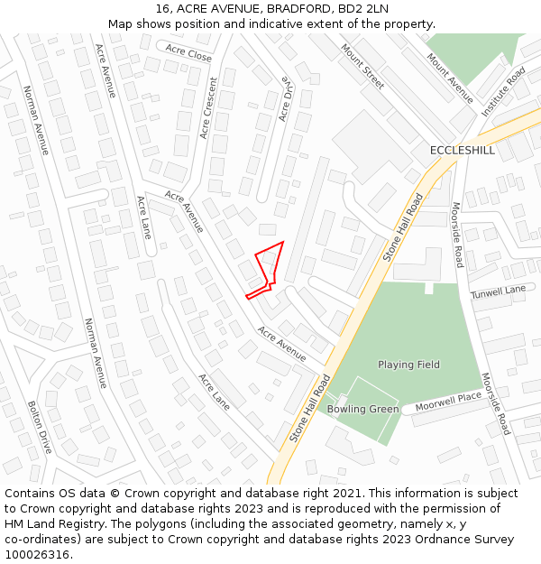 16, ACRE AVENUE, BRADFORD, BD2 2LN: Location map and indicative extent of plot