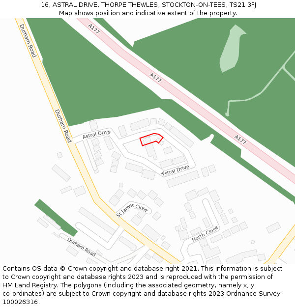 16, ASTRAL DRIVE, THORPE THEWLES, STOCKTON-ON-TEES, TS21 3FJ: Location map and indicative extent of plot