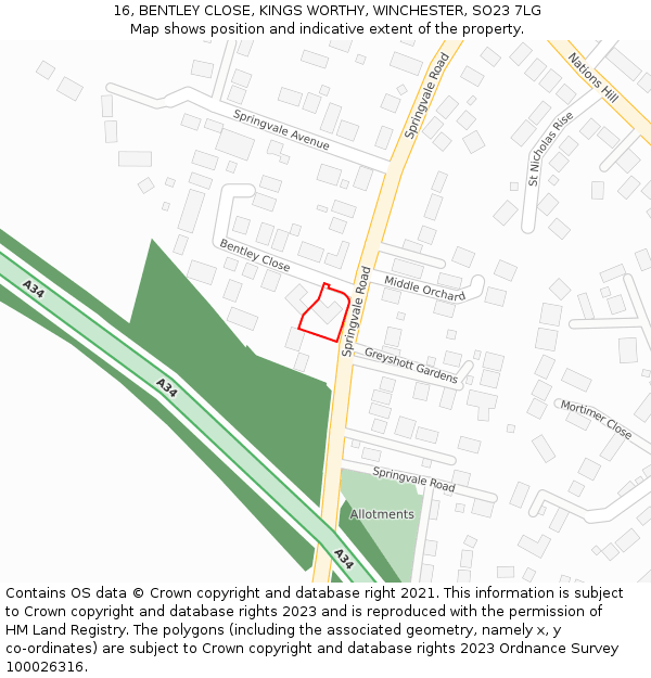 16, BENTLEY CLOSE, KINGS WORTHY, WINCHESTER, SO23 7LG: Location map and indicative extent of plot