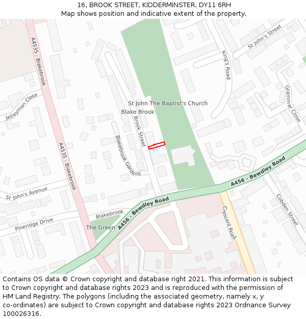 16, BROOK STREET, KIDDERMINSTER, DY11 6RH: Location map and indicative extent of plot