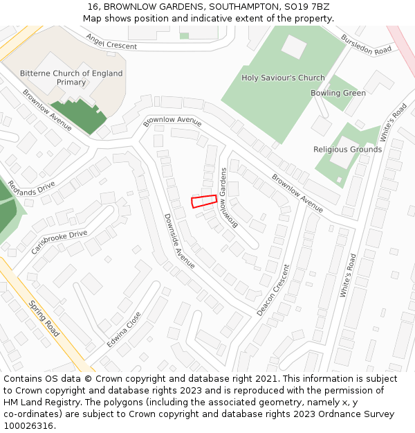 16, BROWNLOW GARDENS, SOUTHAMPTON, SO19 7BZ: Location map and indicative extent of plot