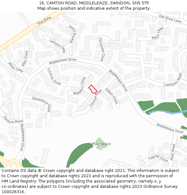 16, CAMTON ROAD, MIDDLELEAZE, SWINDON, SN5 5TP: Location map and indicative extent of plot