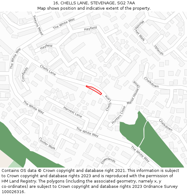 16, CHELLS LANE, STEVENAGE, SG2 7AA: Location map and indicative extent of plot